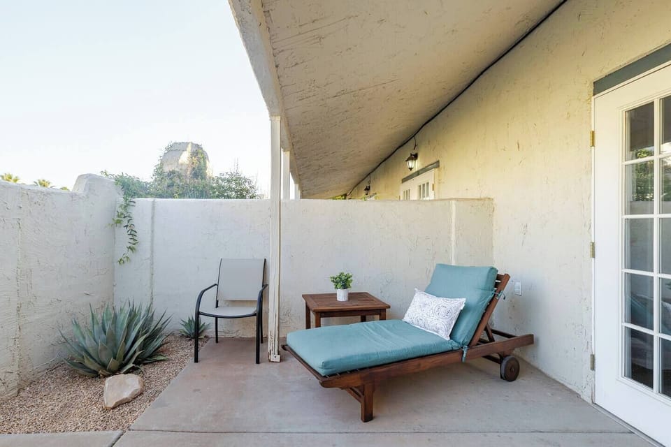 Private patio, just steps away from pool and hot tub
