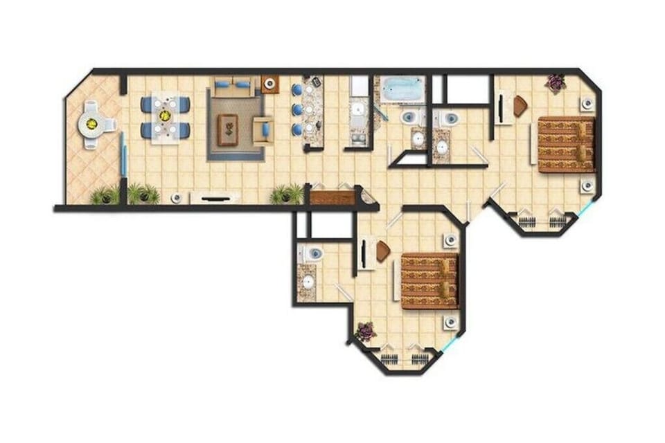 The unit's layout shows the spaces clearly, including a terrace, & living space 