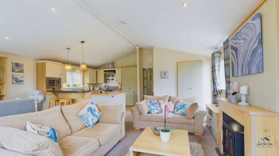 Open-plan kitchen, living and dining area.