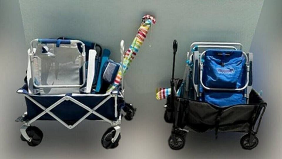 The unit has a wagon 2 beach chairs and an umbrella for you to use