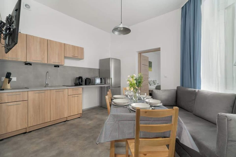 Kitchenette with coffee machine.