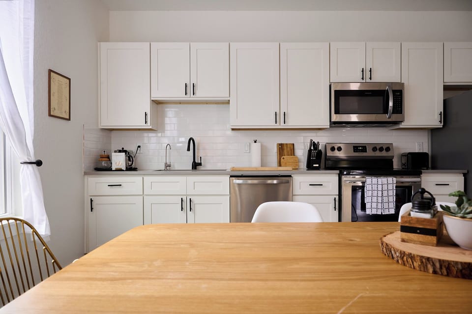 The dining is conveniently located in front of the kitchen