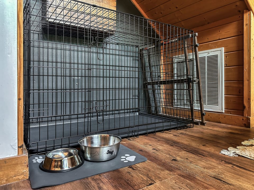 we provide a kennel, leash tie out, food bowls, towels, and dog blankets for you
