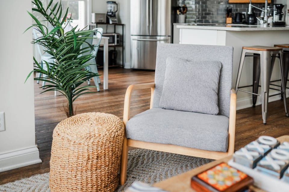 Handsome living room chair and ottoman 