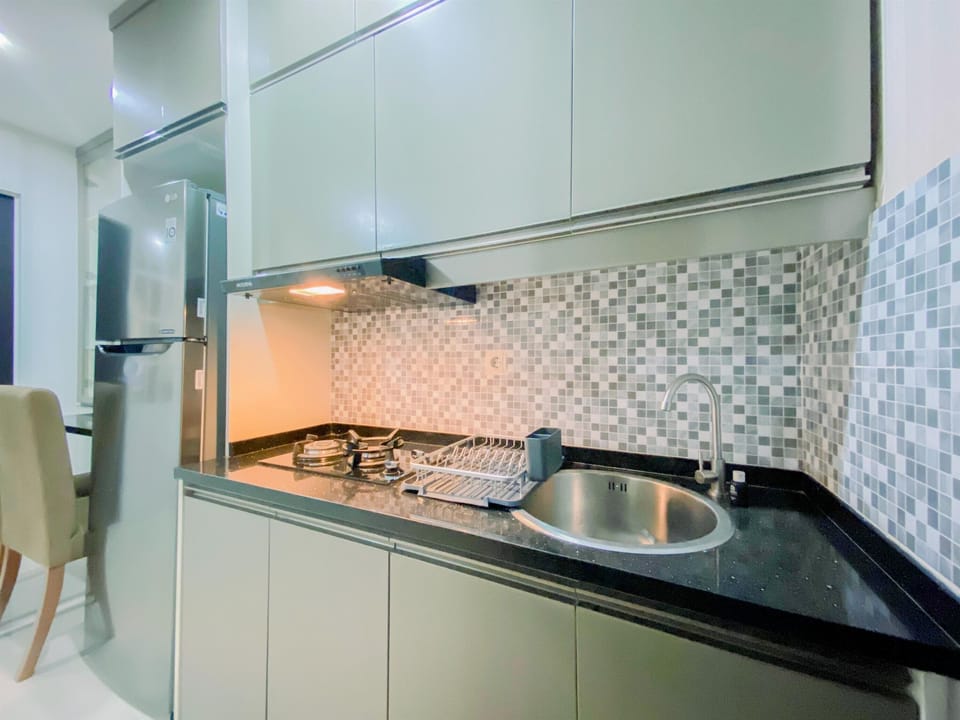 Apartment | Private kitchen | Fridge, stovetop, rice cooker, dining tables