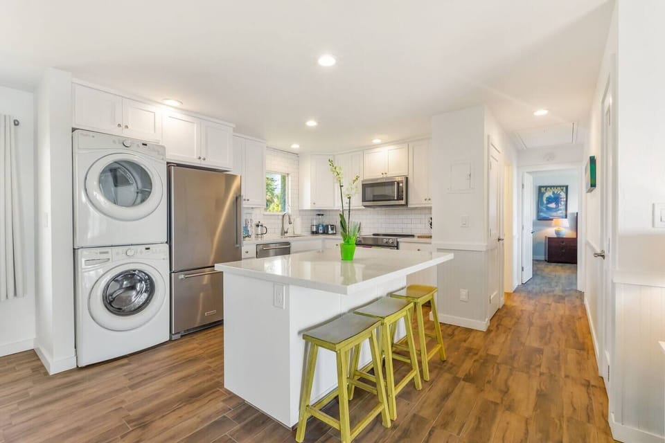 Equipped with washer and dryer.