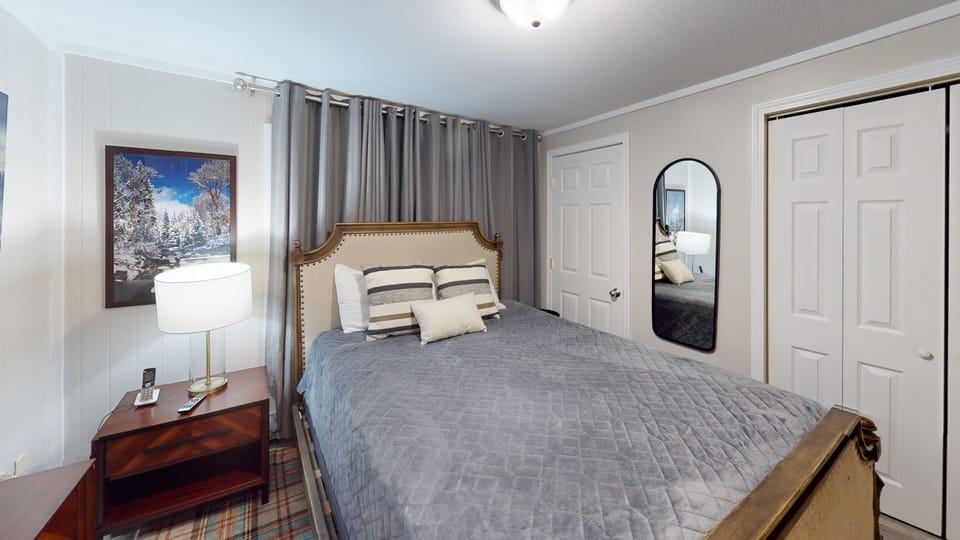 Indoors, Lamp, Painting, Bed, Furniture