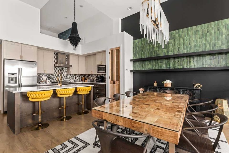 Large dining table plus kitchen island bar seating