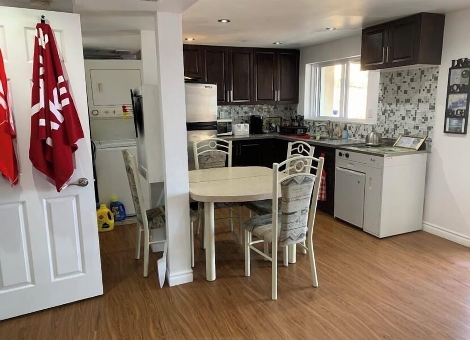 Kitchen with Dishes, Cups, Utensils, Keurig, Toaster, Microwave, Washer Dryer
