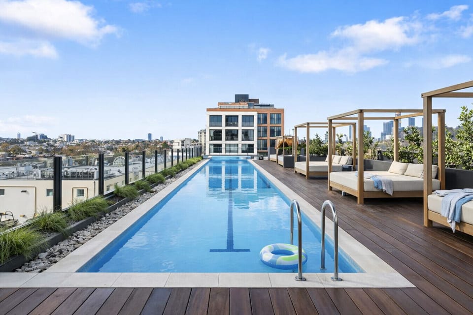 The building has a rooftop pool with amazing views over Melbourne