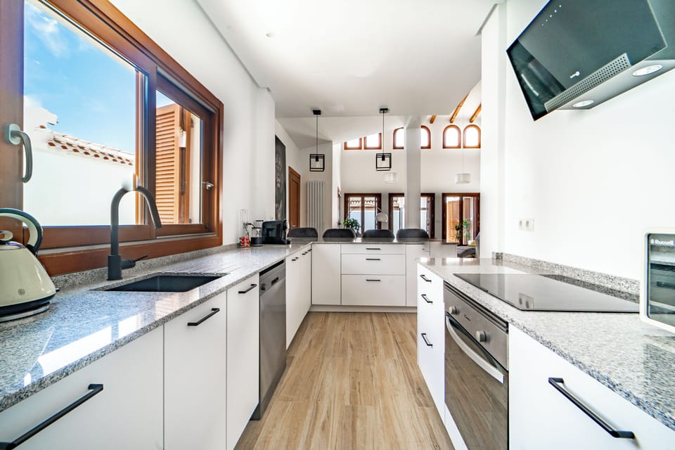 Villa | Private kitchen | Fridge, microwave, oven, stovetop
