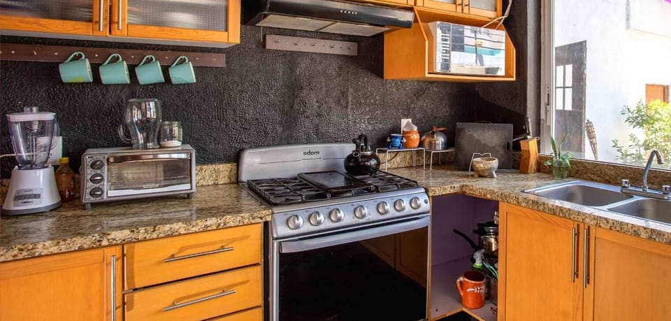 Full-size fridge, microwave, oven, stovetop