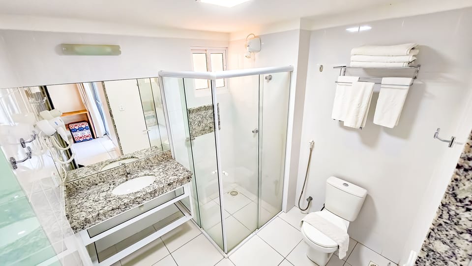 Shower, towels, toilet paper
