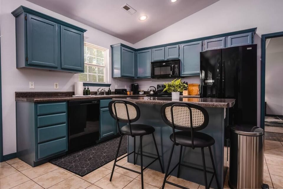 Our kitchen is well-equipped and stocked with all your basic cooking needs.