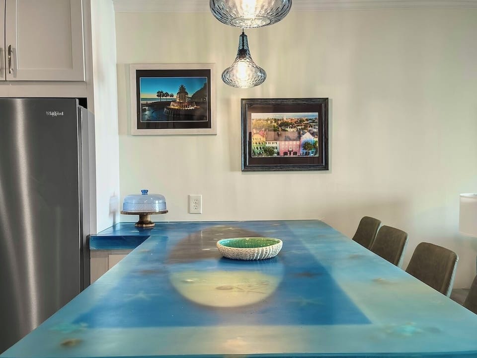 Counter Top Seating Deja Blue | 111C Oceanside Villas | Isle of Palms SC | IOP Escapes