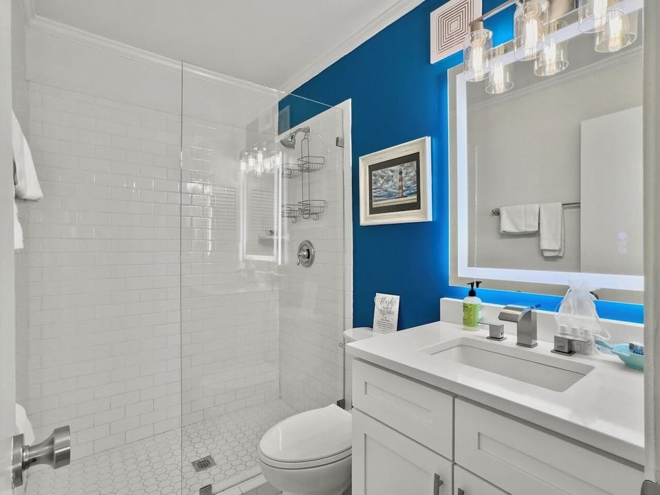 Primary Bath Deja Blue | 111C Oceanside Villas | Isle of Palms SC | IOP Escapes
