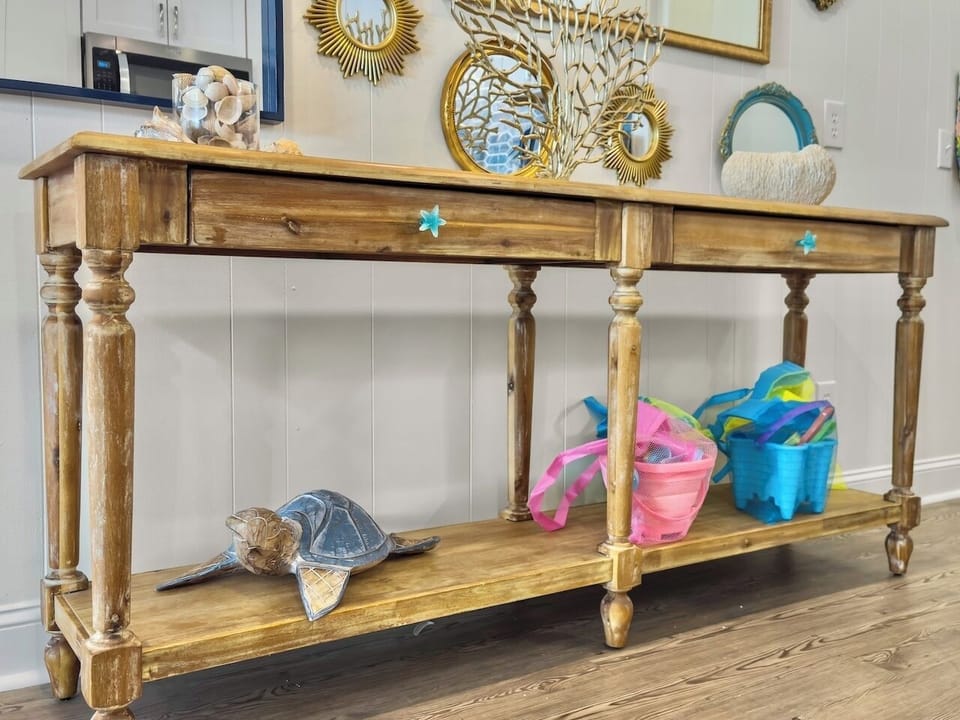 Entryway Table Deja Blue | 111C Oceanside Villas | Isle of Palms SC | IOP Escapes