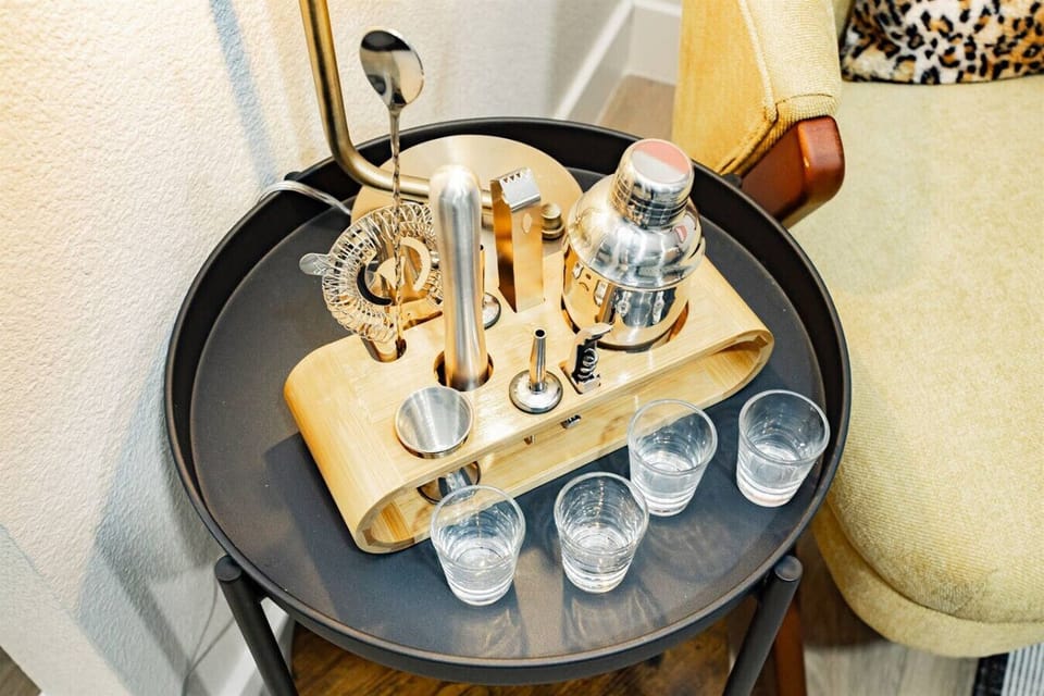 Bar Station: Unleash your inner mixologist with this stylish drink set and chic seating!