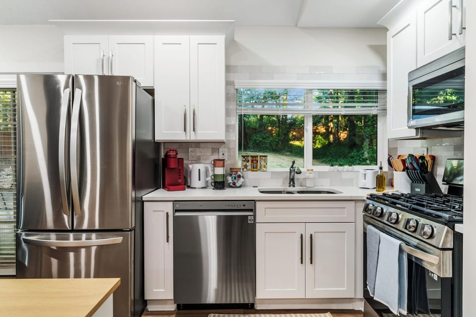 Fully equipped kitchen with windows