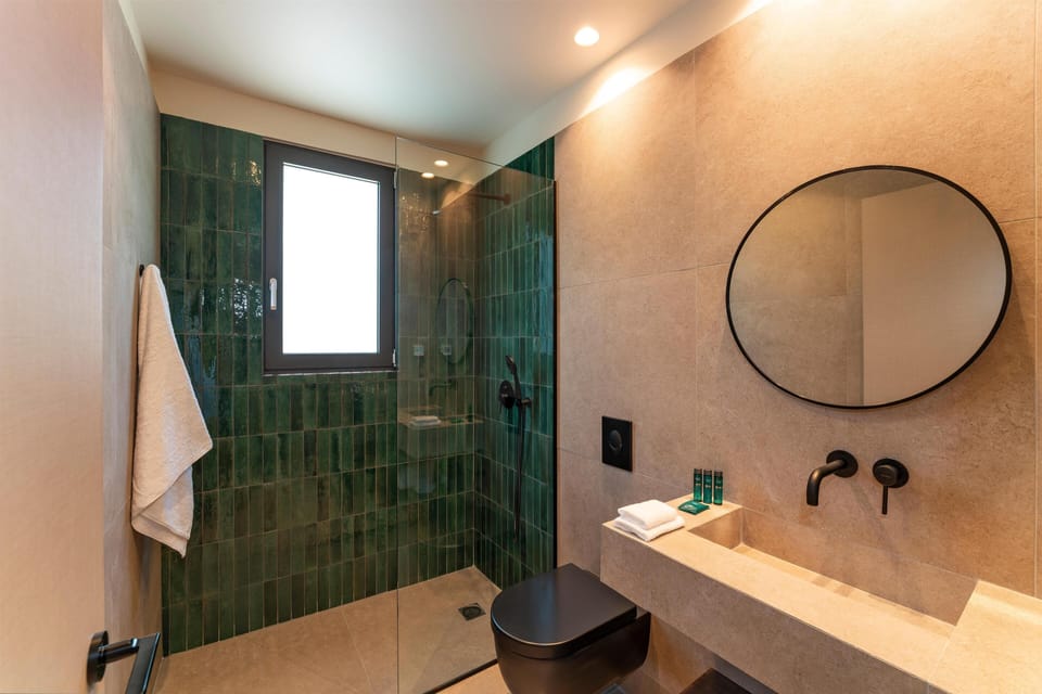 Shower, free toiletries, hair dryer, towels