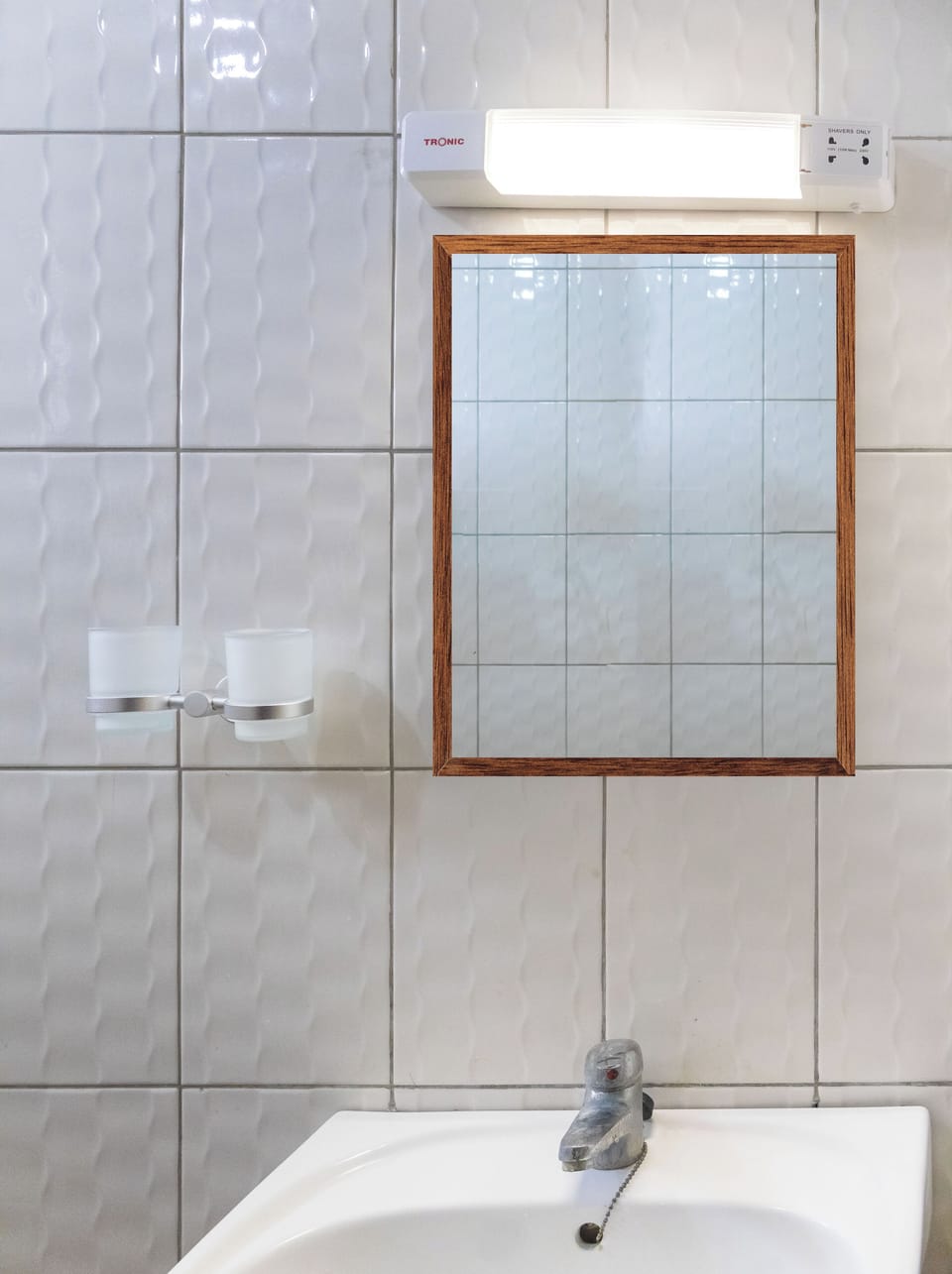 Shower, slippers, towels, soap