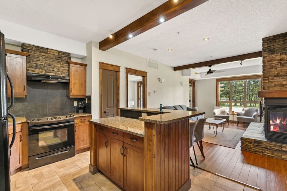 Full kitchen with a drip coffee machine, blender & crockpot/slow cooker.