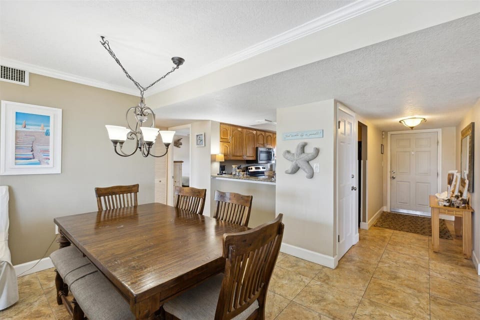 Elegant dining area with ample seating, perfect for shared meals.