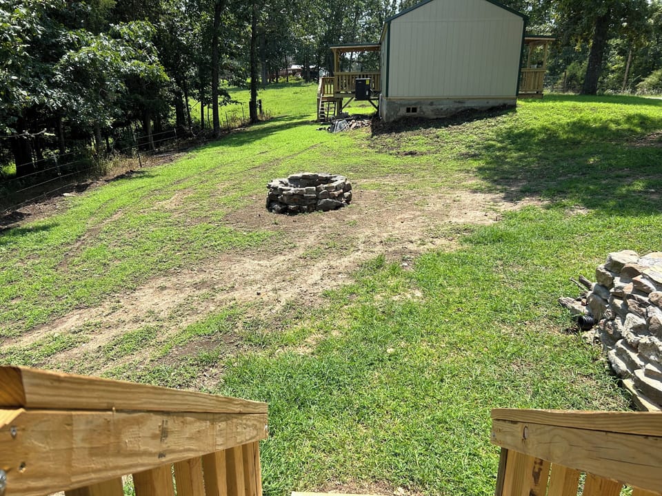 View of firepit from back porch
