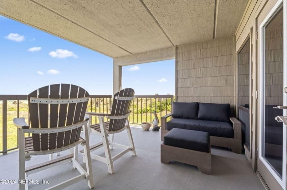 Spacious balcony for views, dining or naps.