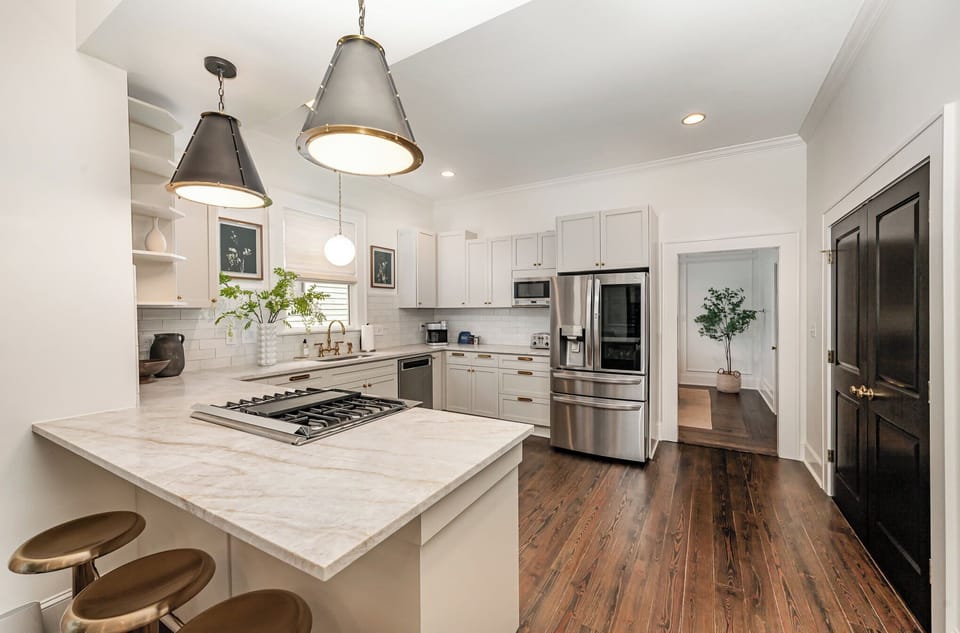 Our gourmet kitchen is fully equipped with modern appliances and ample space for preparing meals fit for any occasion from a simple weeknight dinner to a Thanksgiving feast.