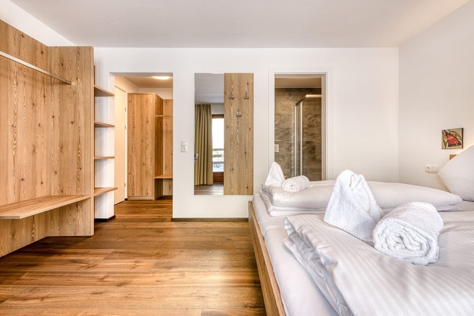 Bedroom in the studio apartment at Alpenblick Apartments in Schruns in Montafon
