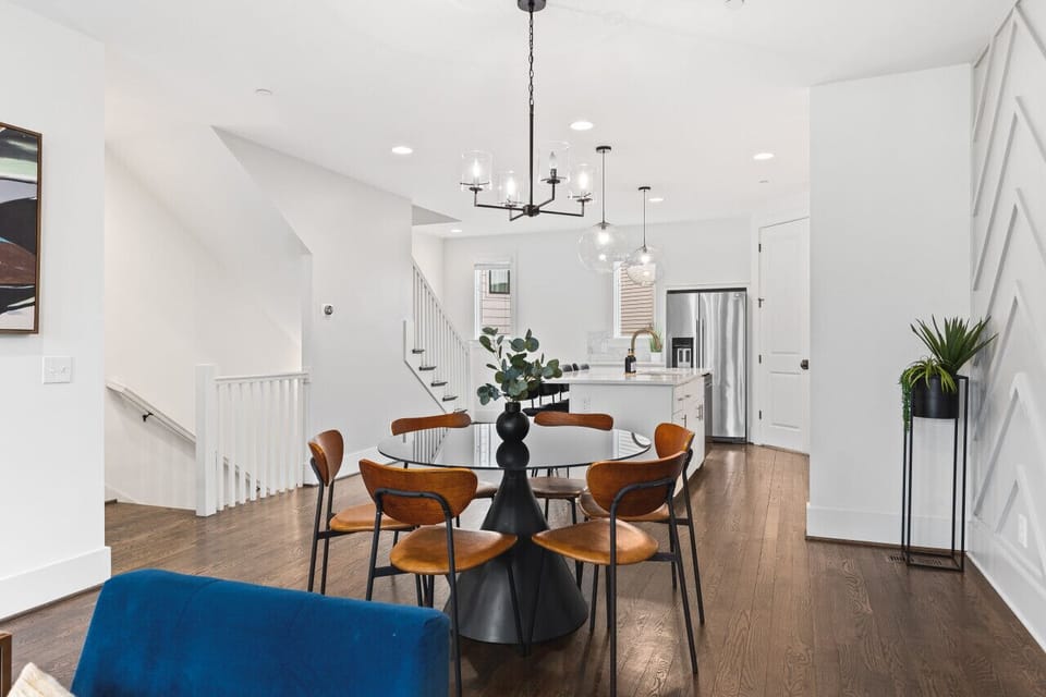 Share a meal at the dining table with seating for six.