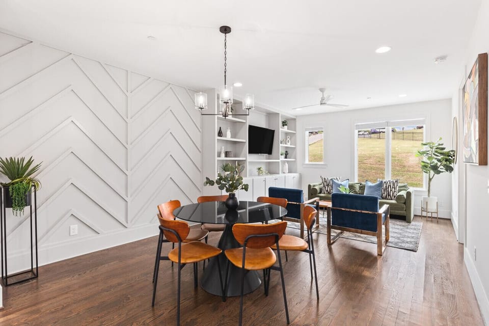 Share a meal at the dining table with seating for six.