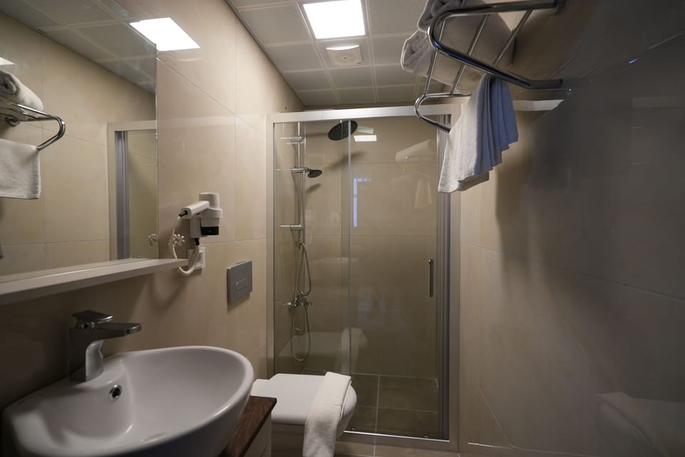 Deluxe Twin Room | Bathroom | Shower, rainfall showerhead, hair dryer, slippers