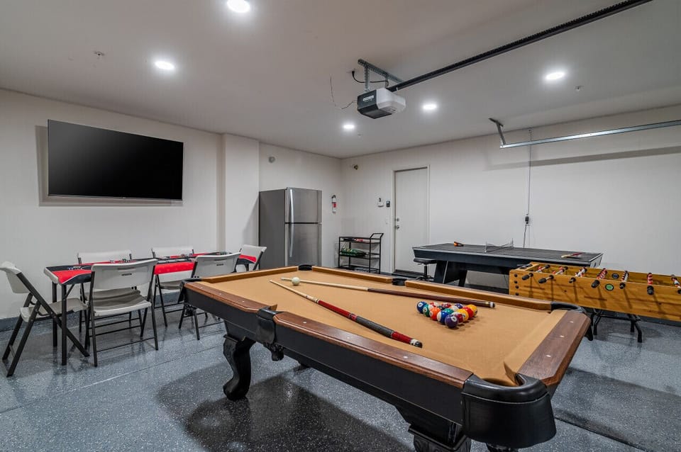 Garage converted game room with mini split A/C