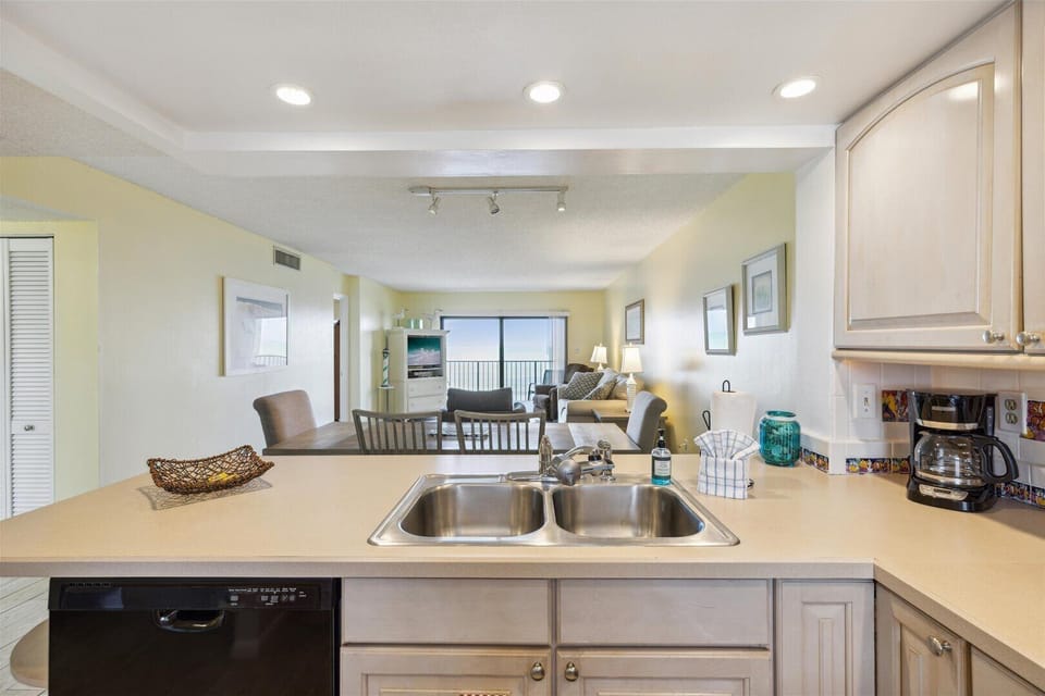 Kitchen with an ocean view