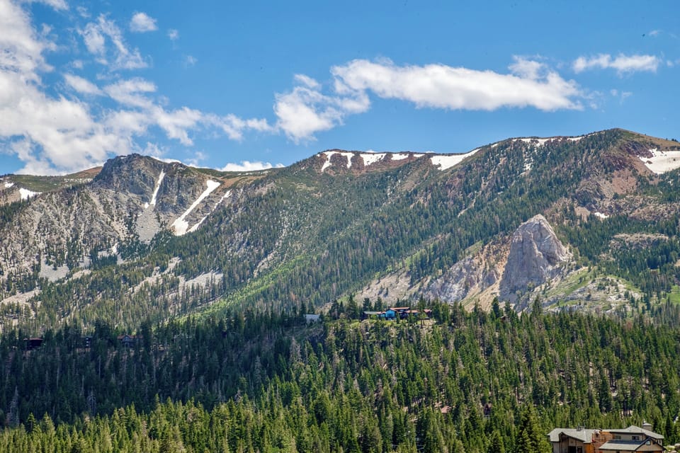 Deck overlooking Sherwin Mountains and Mammoth Rock