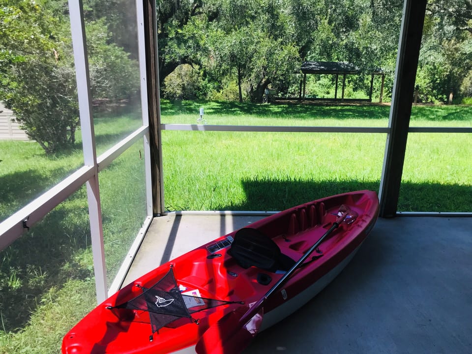 Kayaking in backyard