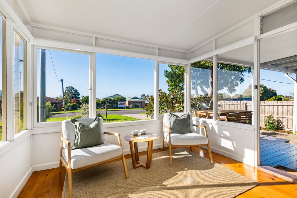 Glorious sunroom: block our blinds, cozy recliner chairs 