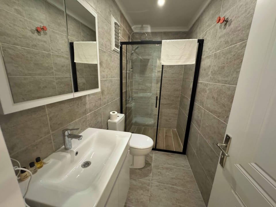 Shower, free toiletries, hair dryer, towels