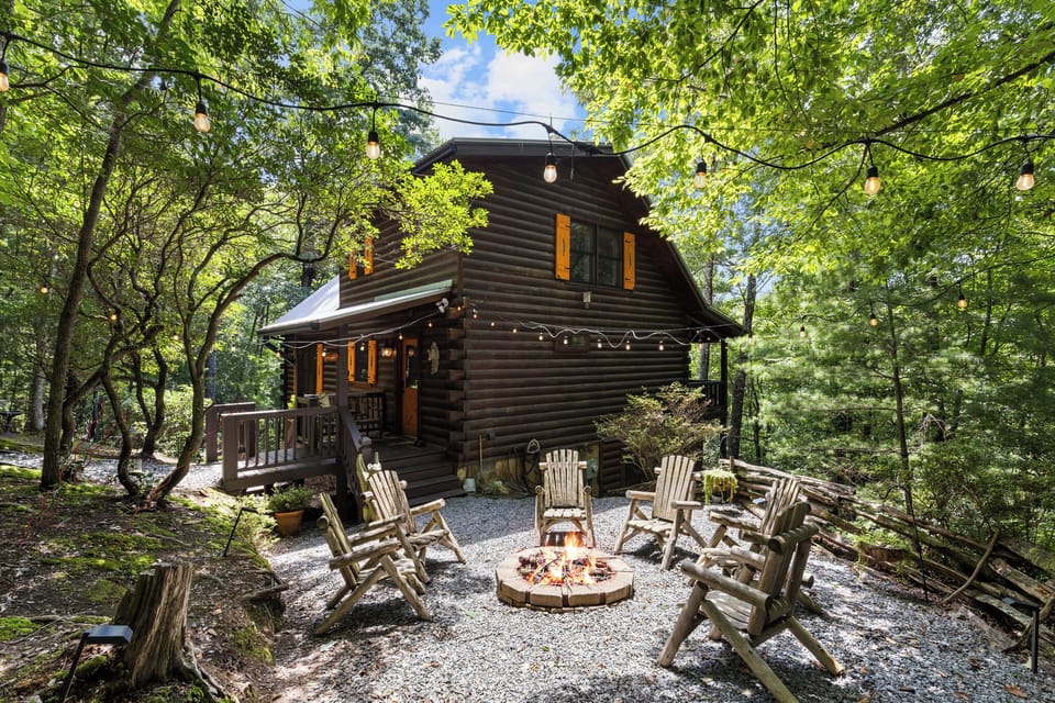 String lights, mountain air, and a fire ready to be lit.
