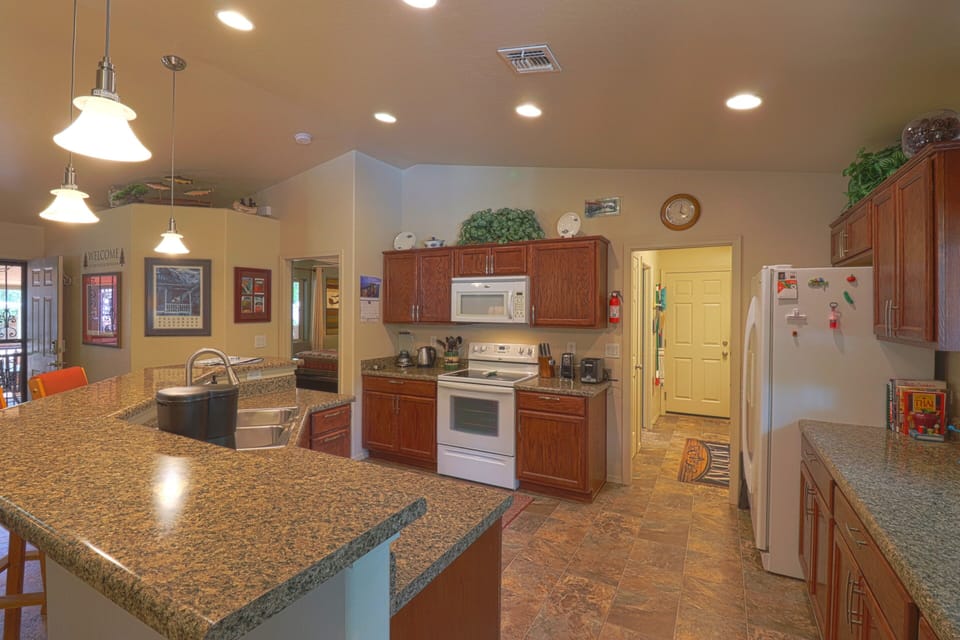 Bright, fully equipped kitchen.