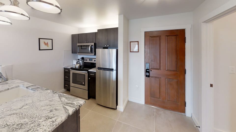 Indoors, Refrigerator, Kitchen, Floor, Microwave