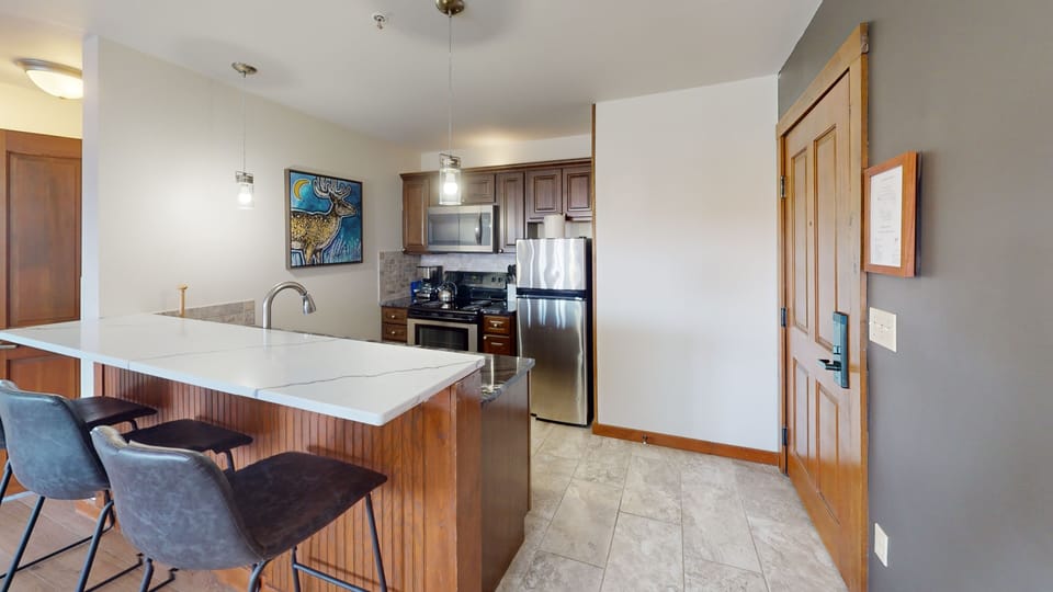 Indoors, Floor, Flooring, Kitchen, Refrigerator