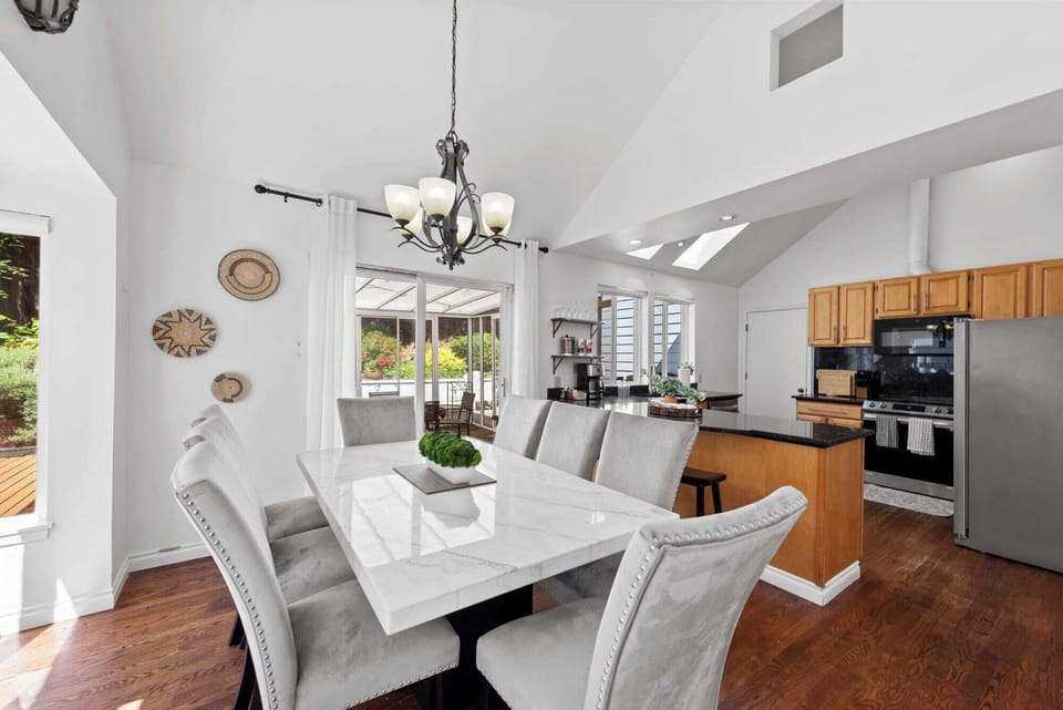 An elegant looking dining space for 8.