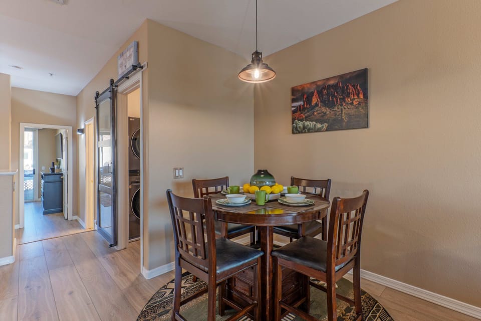Dining area has table seating for 4 when eating at home is the choice.