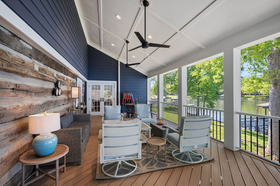 Perfect covered porch for seating or dining al fresca.