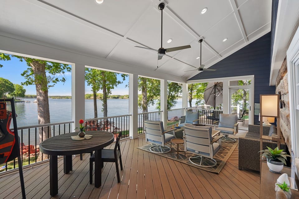Perfect covered porch for seating or dining al fresca.