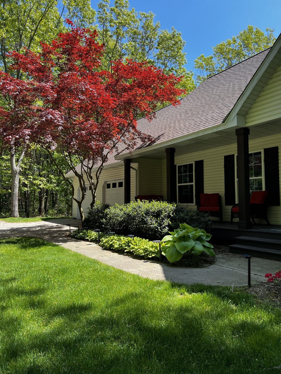 Picturesque front porch with comfortable seating