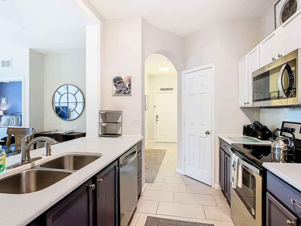 Bright, clean kitchen ready for your meals.